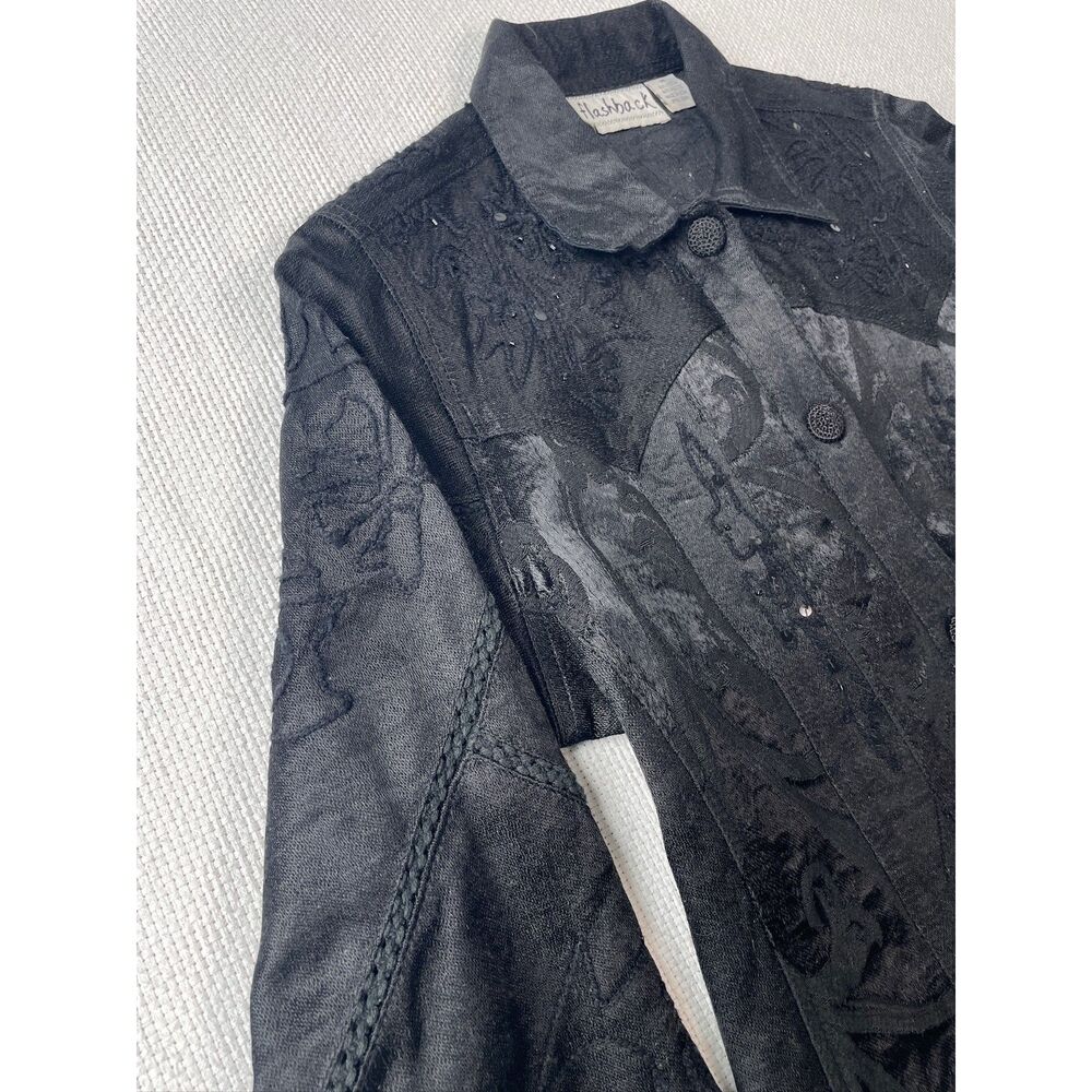 Flashback Black Embellished Jacket|vintage Beaded & Embroidered Boho Chic unique - Picture 4 of 13